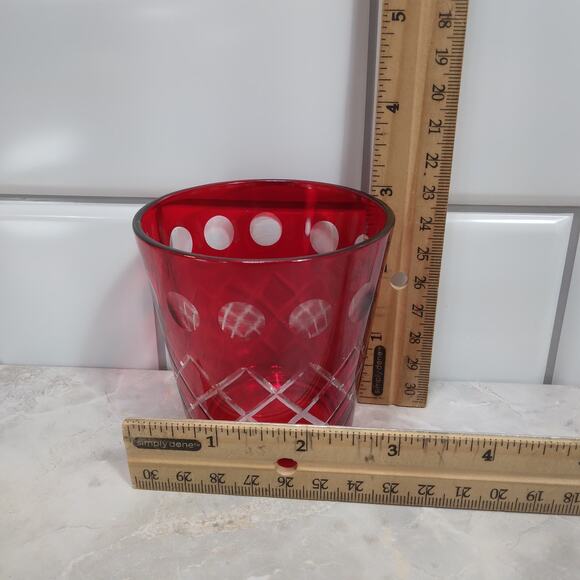 Vtg Czech Style Ruby Red Diamond Cut Glass 3" Bar Cocktail Tumbler Rocks Glass - Picture 7 of 10